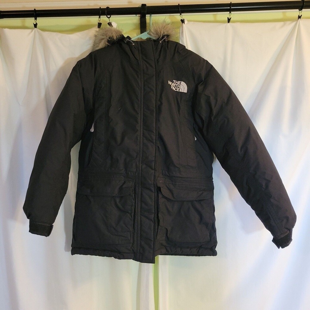 The North Face Small Womens Hooded Goose Down Black Parka Coat Faux Fur Lined